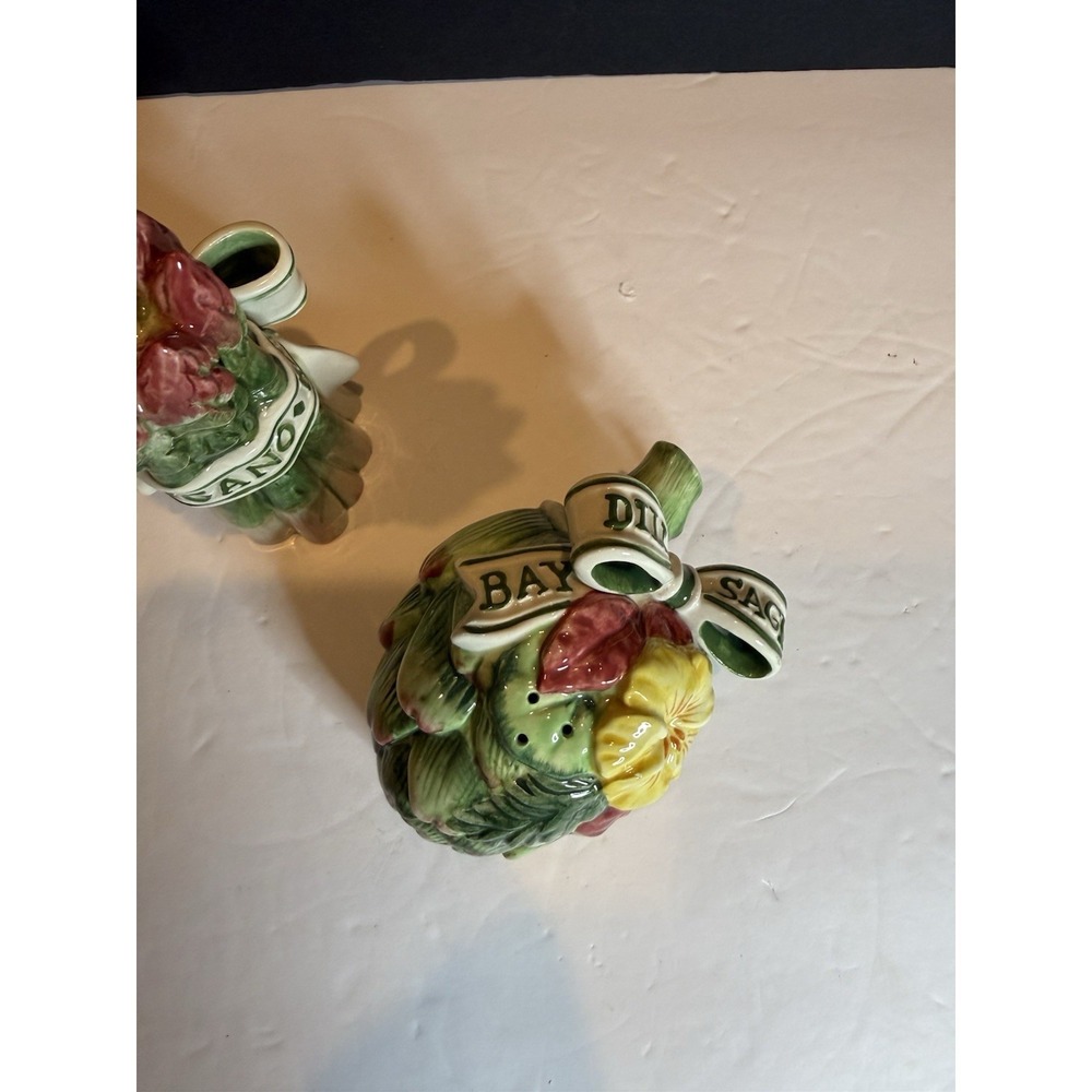 Vtg Fitz & Floyd Herb Garden Dill Sage Salt Pepper Shakers Artichoke Asparagus - Picture 12 of 14